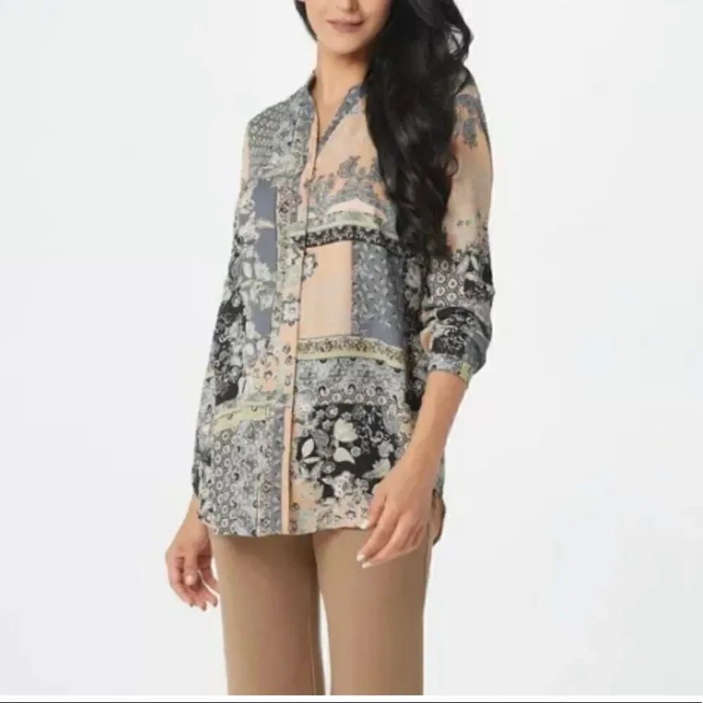 Joan Rivers Patchwork Print Textured Blouse